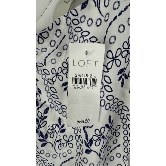 Loft Floral Cutout Back Mini Dress Square Neck Womens 12 New Blue White - Picture 12 of 14